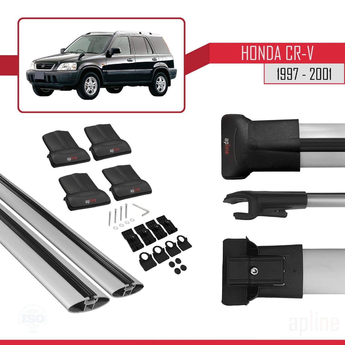 Compatible avec Honda CR-V 1997-2001 FLY Model Barres de Toit Railing Porte-Bagages de Voiture Gris Aluminium 2 Barres