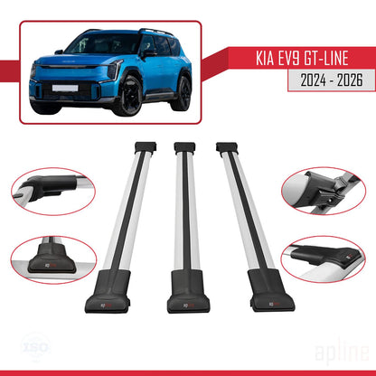 Compatible avec KIA EV9 GT-LINE 2024-2025 FLY Model Barres de Toit Railing Porte-Bagages de Voiture Gris Aluminium 3 Barres