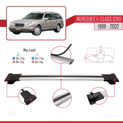 Compatible avec Mercedes E Class S210 Wagon 1998-2002 FLY Model Barres de Toit Railing Porte-Bagages de Voiture Gris Aluminium 3 Barres