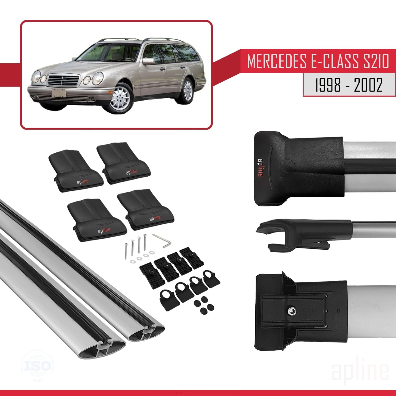 Compatible avec Mercedes E Class S210 Wagon 1998-2002 FLY Model Barres de Toit Railing Porte-Bagages de Voiture Gris Aluminium 2 Barres