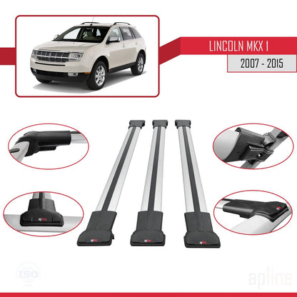 Compatible avec Lincoln MKX (U388) 2007-2015 FLY Model Barres de Toit Railing Porte-Bagages de Voiture Gris Aluminium 3 Barres