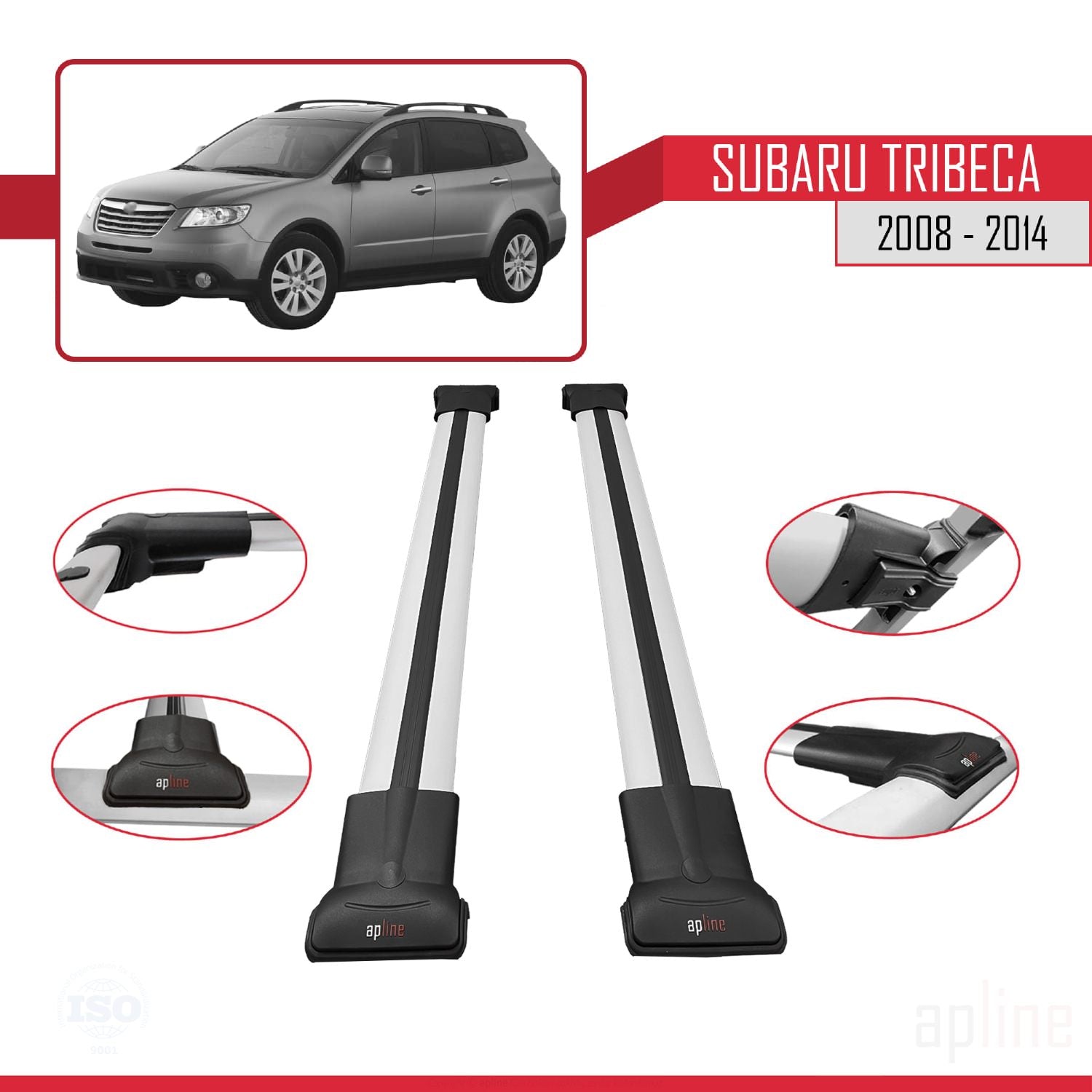 Compatible avec Subaru Tribeca 2008-2014 FLY Model Barres de Toit Railing Porte-Bagages de Voiture Gris Aluminium 2 Barres