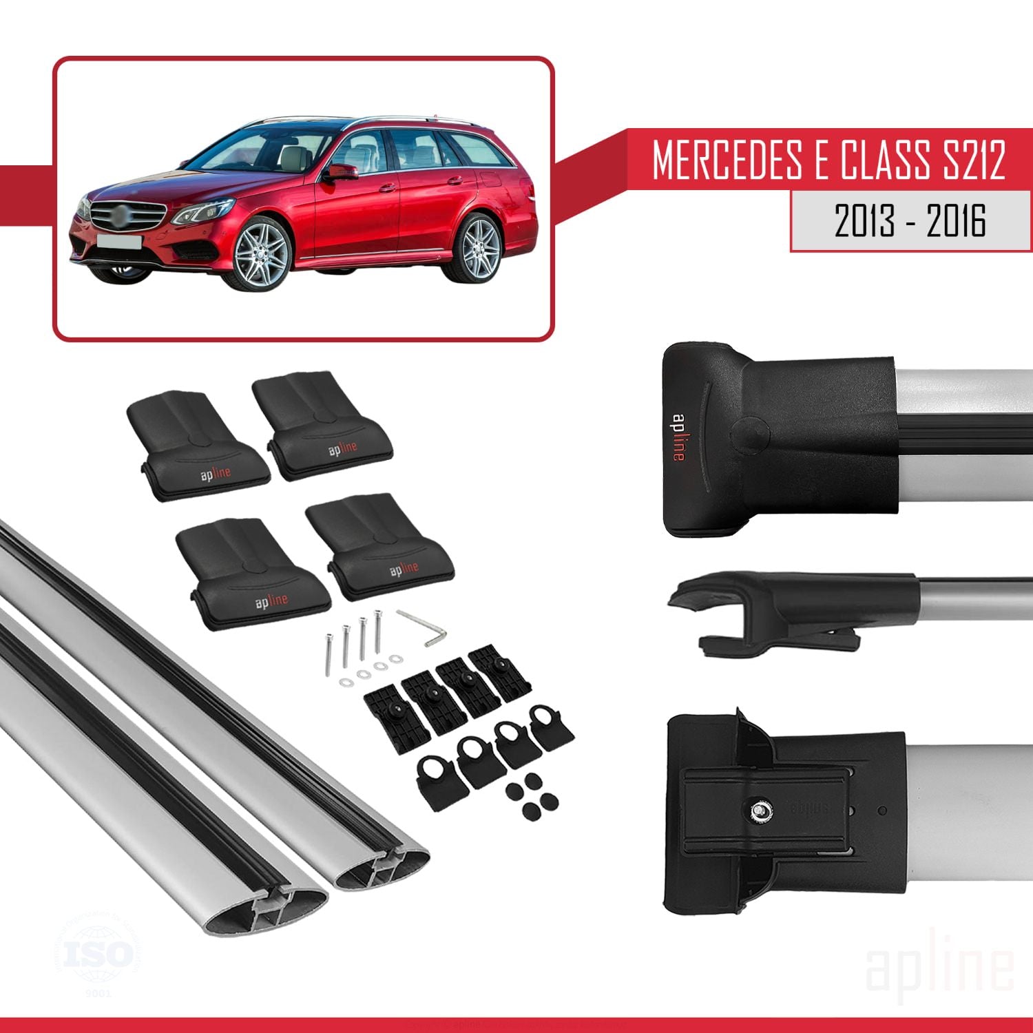 Compatible avec Mercedes E Class S212 2013-2016 FLY Model Barres de Toit Railing Porte-Bagages de Voiture Gris Aluminium 2 Barres