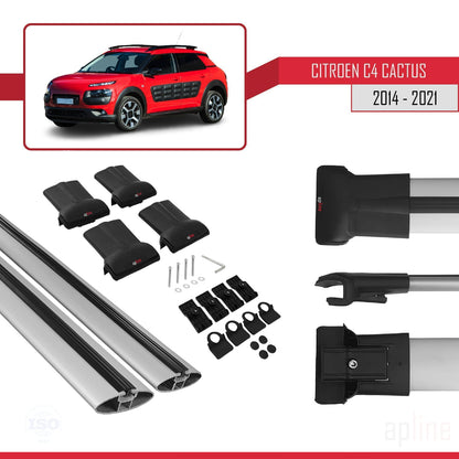 Compatible avec Citroen C4 Cactus 2014-2021 FLY Model Barres de Toit Railing Porte-Bagages de Voiture Gris Aluminium 2 Barres