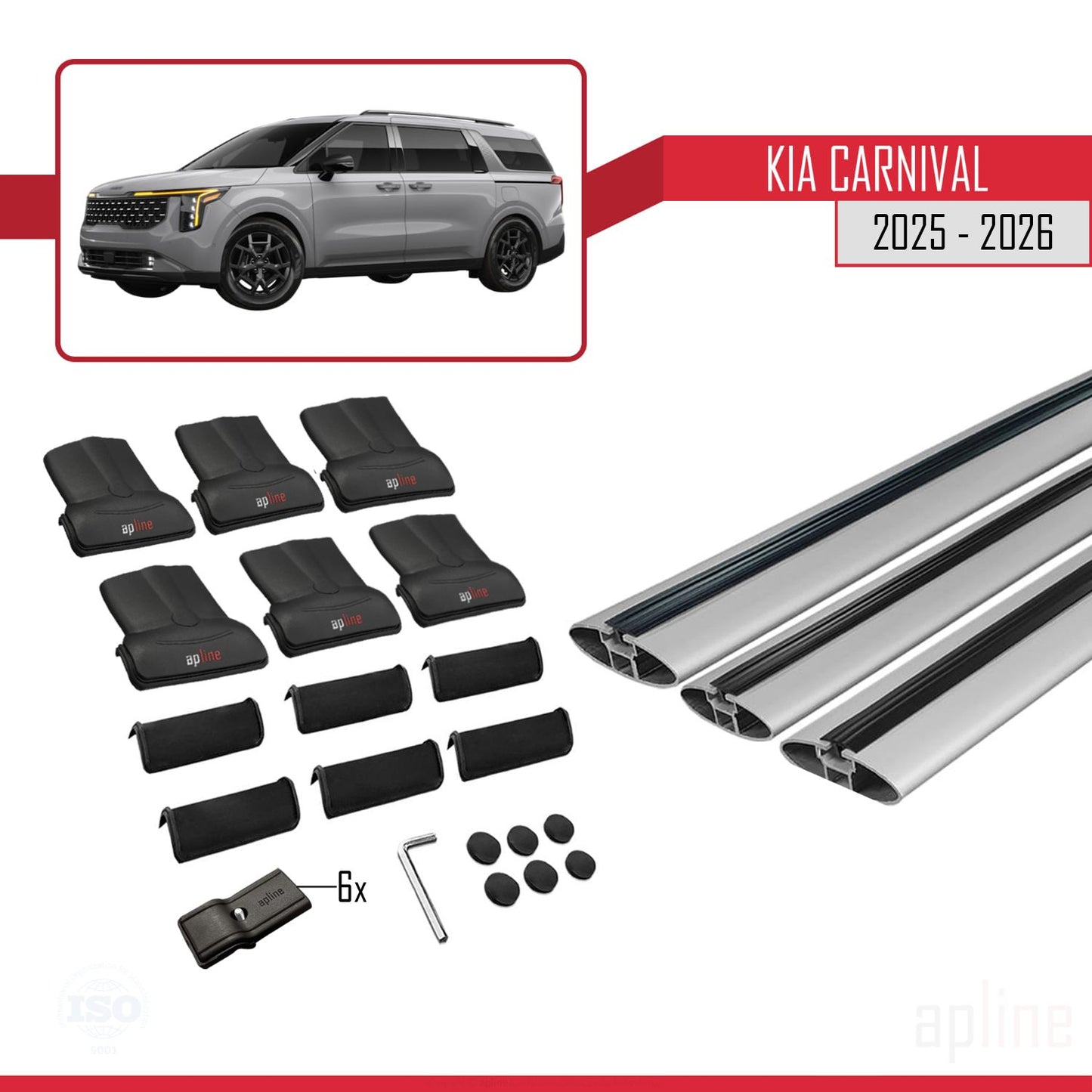Compatible avec Kia Carnival 2025 FLY Model Barres de Toit Railing Porte-Bagages de Voiture Gris Aluminium 3 Barres