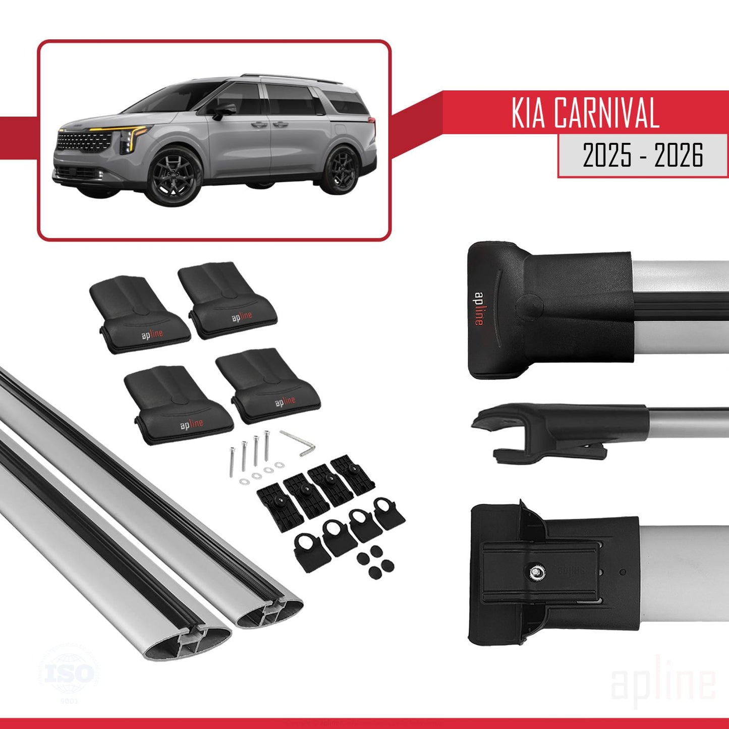 Compatible avec Kia Carnival 2025 FLY Model Barres de Toit Railing Porte-Bagages de Voiture Gris Aluminium 2 Barres