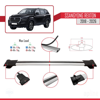 Compatible avec SsangYong Rexton 2018-2025 FLY Model Barres de Toit Railing Porte-Bagages de Voiture Gris Aluminium 3 Barres