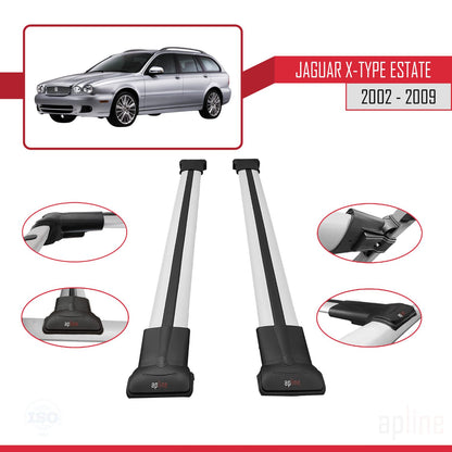 Compatible avec Jaguar X-Type Estate 2002-2009 FLY Model Barres de Toit Railing Porte-Bagages de Voiture Gris Aluminium 2 Barres