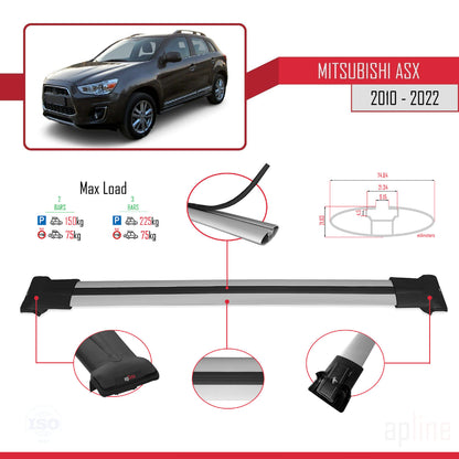 Compatible with Mitsubishi ASX (GA) 2010-2022 FLY Model Car Roof Rack Cross Bar Grey Aluminium 2 Bars