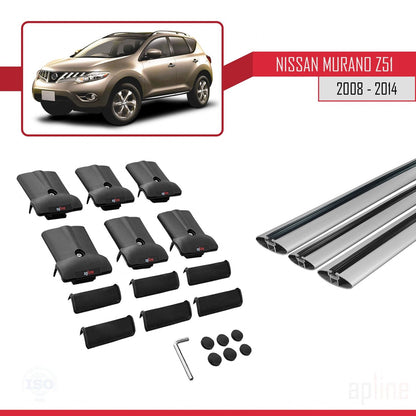Compatible with Nissan Murano 2 (Z51) 2008-2014 FLY Model Car Roof Rack Cross Bar Grey Aluminium 3 Bars