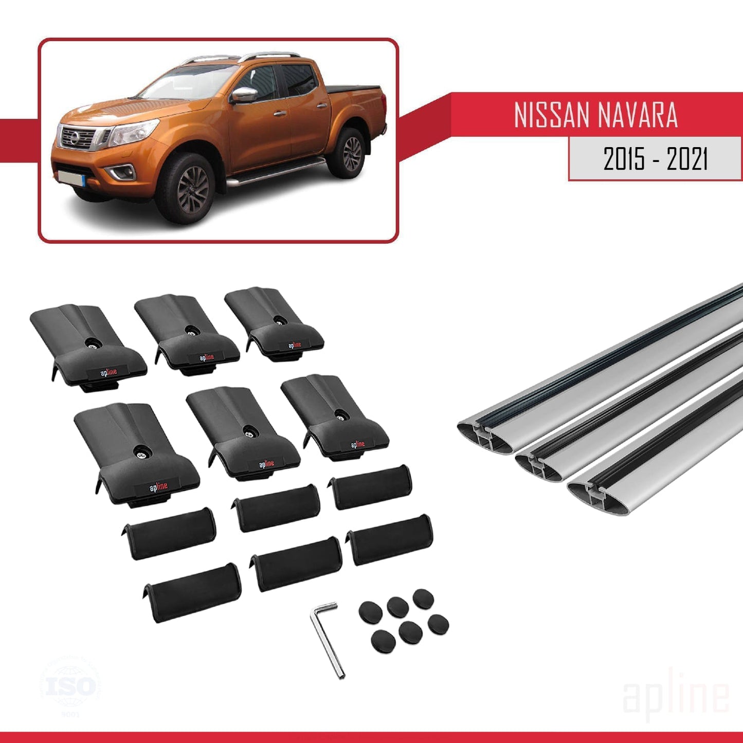 Compatible avec Nissan Navara 4 (D23) 2015-2021 FLY Model Barres de Toit Railing Porte-Bagages de Voiture Gris Aluminium 3 Barres