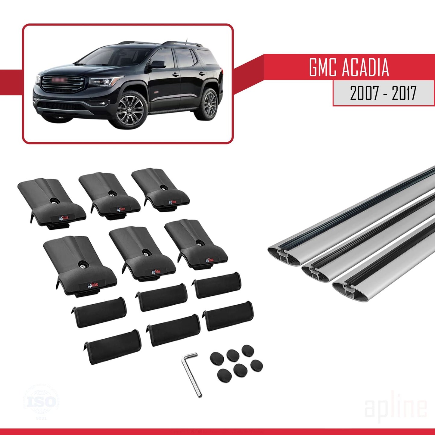 Compatible with GMC Acadia 2007-2017 FLY Model Car Roof Rack Cross Bar Grey Aluminium 3 Bars