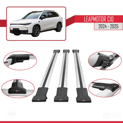 Compatible con LEAPMOTOR C10 2024-2025 FLY Model Barras de Techo Auto Portaequipajes Barras Transversales Gris Aluminio 3 Barras