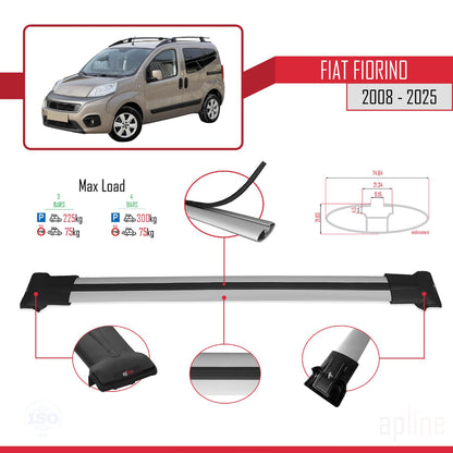 Compatibile con Fiat Fiorino (Modello Tubolare) 2008-2025 Modello FLY Barre Portatutto Portapacchi Auto Alluminio Grigio 3 Barre