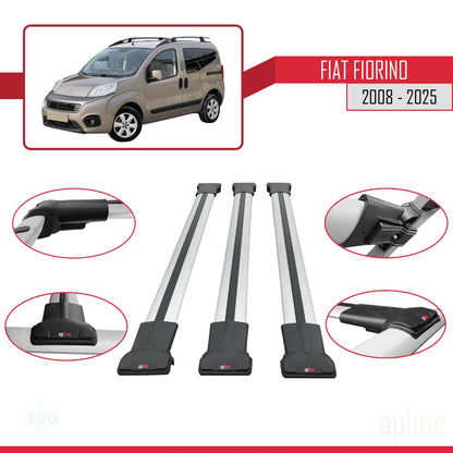 Compatibile con Fiat Fiorino (Modello Tubolare) 2008-2025 Modello FLY Barre Portatutto Portapacchi Auto Alluminio Grigio 3 Barre