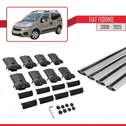 Compatibile con Fiat Fiorino (Modello Tubolare) 2008-2025 Modello FLY Barre Portatutto Railing Portapacchi Auto Alluminio Grigio 4 Barre