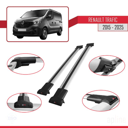Compatible avec Renault Trafic 3 (X82) 2015-2025 FLY Model Barres de Toit Railing Porte-Bagages de Voiture Gris Aluminium 2 Barres