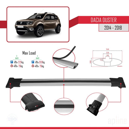 Compatible avec Dacia Duster (HS) Post-Facelift 2014-2017 FLY Model Barres de Toit Railing Porte-Bagages de Voiture Gris Aluminium 3 Barres