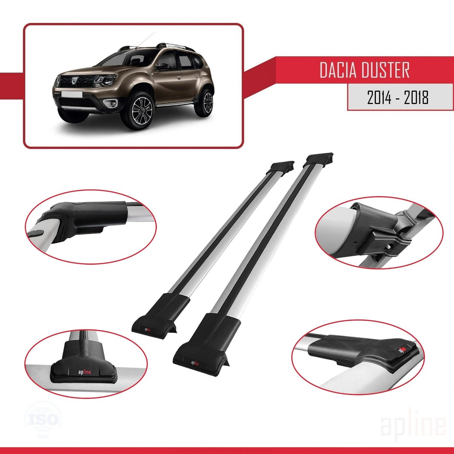 Compatible avec Dacia Duster (HS) Post-Facelift 2014-2017 FLY Model Barres de Toit Railing Porte-Bagages de Voiture Gris Aluminium 2 Barres