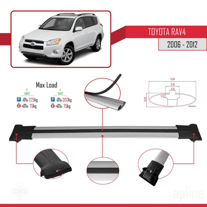 Compatible avec Toyota RAV4 III (XA30) 2006-2012 FLY Model Barres de Toit Railing Porte-Bagages de Voiture Gris Aluminium 3 Barres