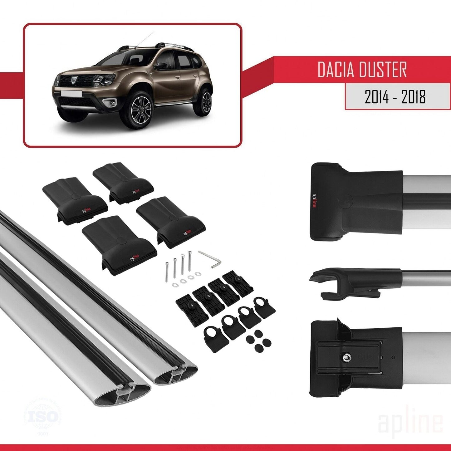 Compatible avec Dacia Duster (HS) Post-Facelift 2014-2017 FLY Model Barres de Toit Railing Porte-Bagages de Voiture Gris Aluminium 2 Barres
