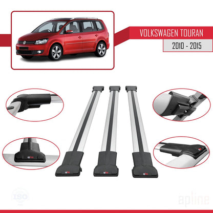 Compatible avec Volkswagen Touran (1T) Post-Facelift 2010-2015 FLY Model Barres de Toit Railing Porte-Bagages de Voiture Gris Aluminium 3 Barres