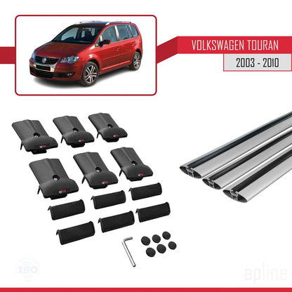 Compatible avec Volkswagen Touran (1T) Pre-Facelift 2003-2010 FLY Model Barres de Toit Railing Porte-Bagages de Voiture Gris Aluminium 3 Barres
