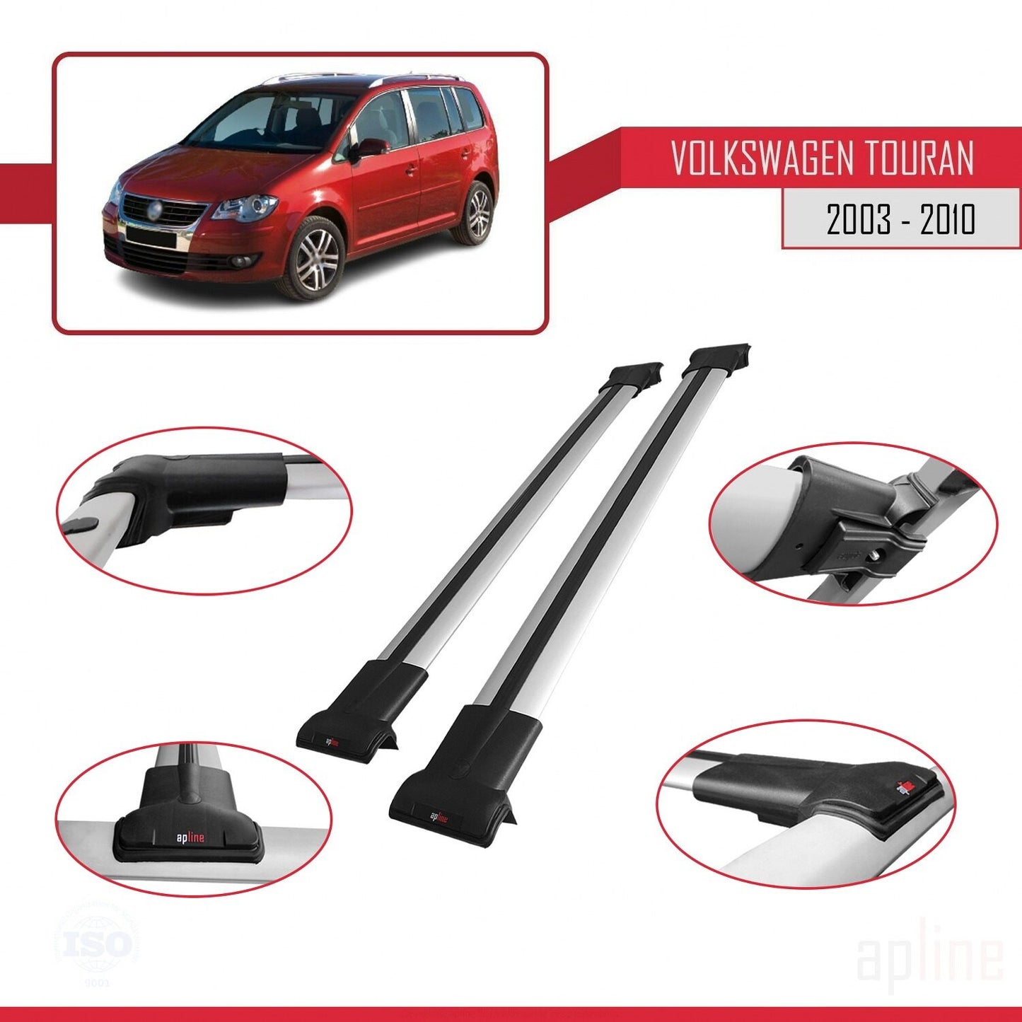 Compatible avec Volkswagen Touran (1T) Pre-Facelift 2003-2010 FLY Model Barres de Toit Railing Porte-Bagages de Voiture Gris Aluminium 2 Barres