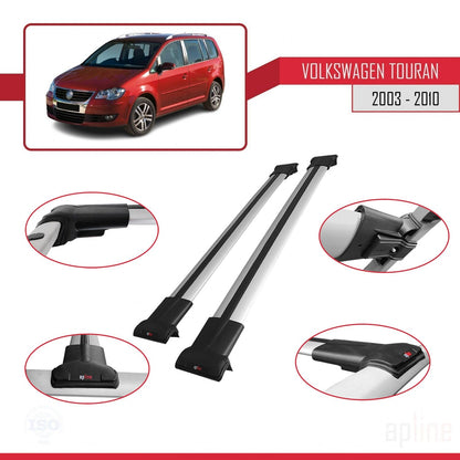 Compatible avec Volkswagen Touran (1T) Pre-Facelift 2003-2010 FLY Model Barres de Toit Railing Porte-Bagages de Voiture Gris Aluminium 2 Barres