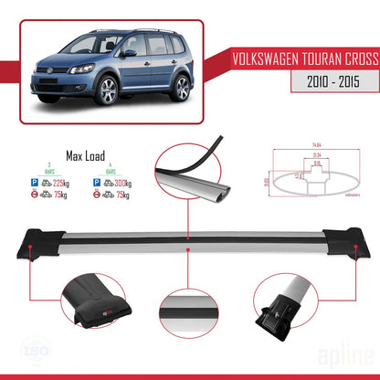 Compatible avec Volkswagen Touran Cross Post-Facelift 2010-2015 FLY Model Barres de Toit Railing Porte-Bagages de Voiture Gris Aluminium 3 Barres