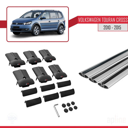 Compatible avec Volkswagen Touran Cross Post-Facelift 2010-2015 FLY Model Barres de Toit Railing Porte-Bagages de Voiture Gris Aluminium 3 Barres