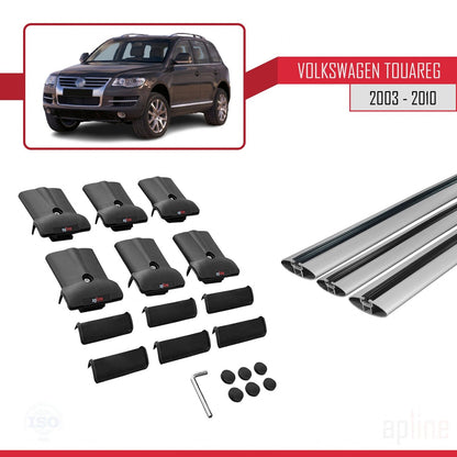 Compatible avec Volkswagen Touareg (7L) 2002-2010 FLY Model Barres de Toit Railing Porte-Bagages de Voiture Gris Aluminium 3 Barres