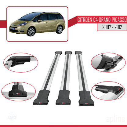 Compatible avec Citroen Grand C4 Picasso 2007-2012 FLY Model Barres de Toit Railing Porte-Bagages de Voiture Gris Aluminium 3 Barres