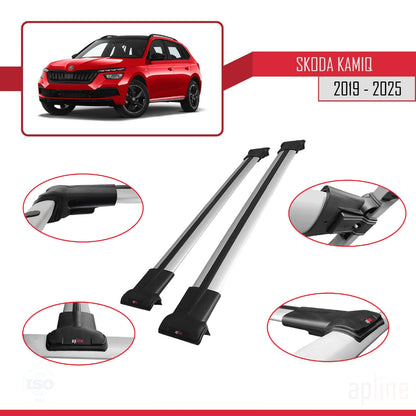 Compatible avec Skoda Kamiq 2019-2025 FLY Model Barres de Toit Railing Porte-Bagages de Voiture Gris Aluminium 2 Barres