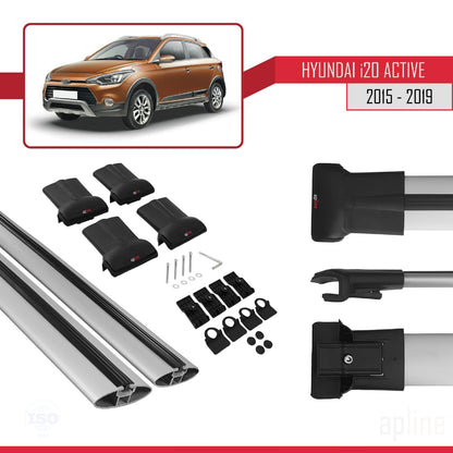 Compatible avec Hyundai i20 II Active 2015-2019 FLY Model Barres de Toit Railing Porte-Bagages de Voiture Gris Aluminium 2 Barres