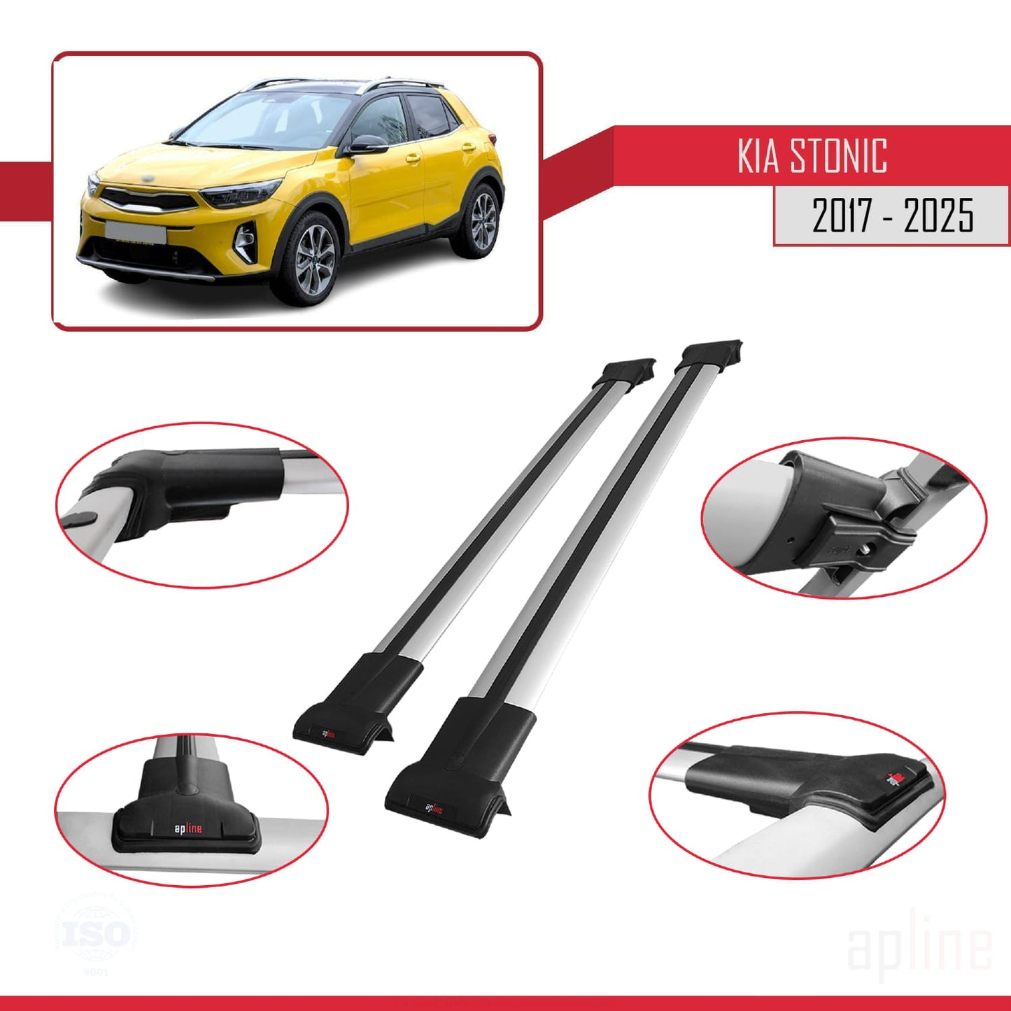 Compatible avec Kia Stonic 2017-2025 FLY Model Barres de Toit Railing Porte-Bagages de Voiture Gris Aluminium 2 Barres