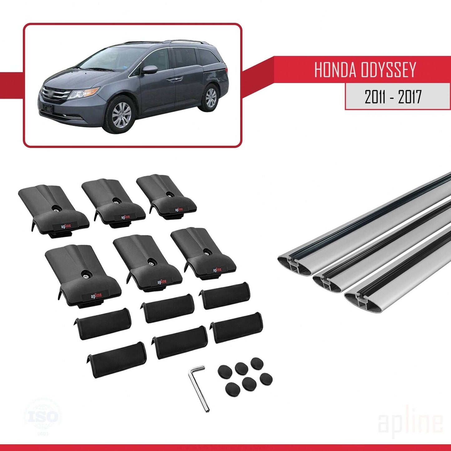Compatible avec Honda Odyssey 2011-2017 FLY Model Barres de Toit Railing Porte-Bagages de Voiture Gris Aluminium 3 Barres