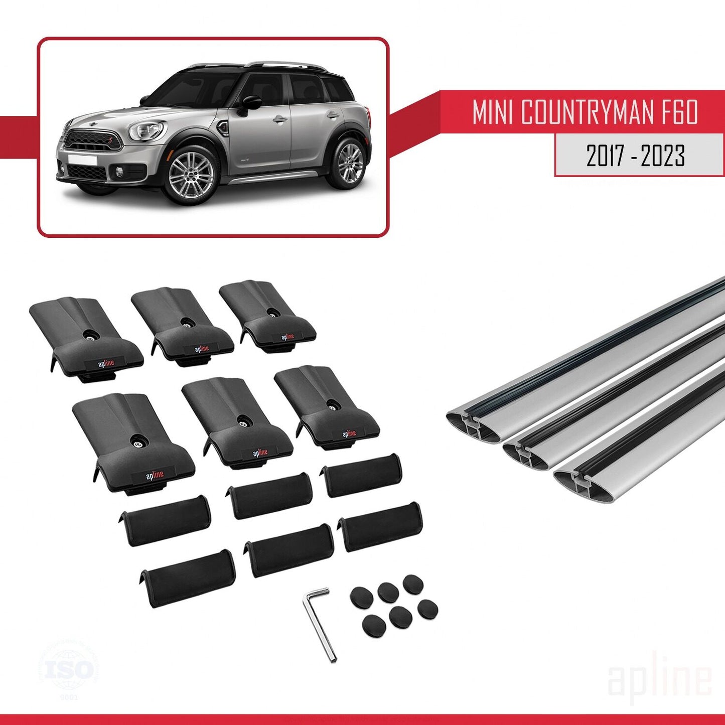 Compatible con Mini Countryman 2 (F60) 2017-2023 FLY Model Barras de Techo Auto Portaequipajes Barras Transversales Gris Aluminio 3 Barras
