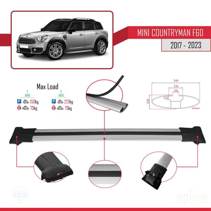 Compatible con Mini Countryman 2 (F60) 2017-2023 FLY Model Barras de Techo Auto Portaequipajes Barras Transversales Gris Aluminio 2 Barras
