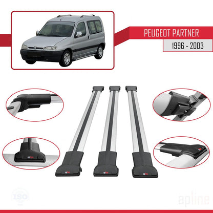 Compatible avec Peugeot Partner Pre-Facelift 1996-2003 FLY Model Barres de Toit Railing Porte-Bagages de Voiture Gris Aluminium 3 Barres