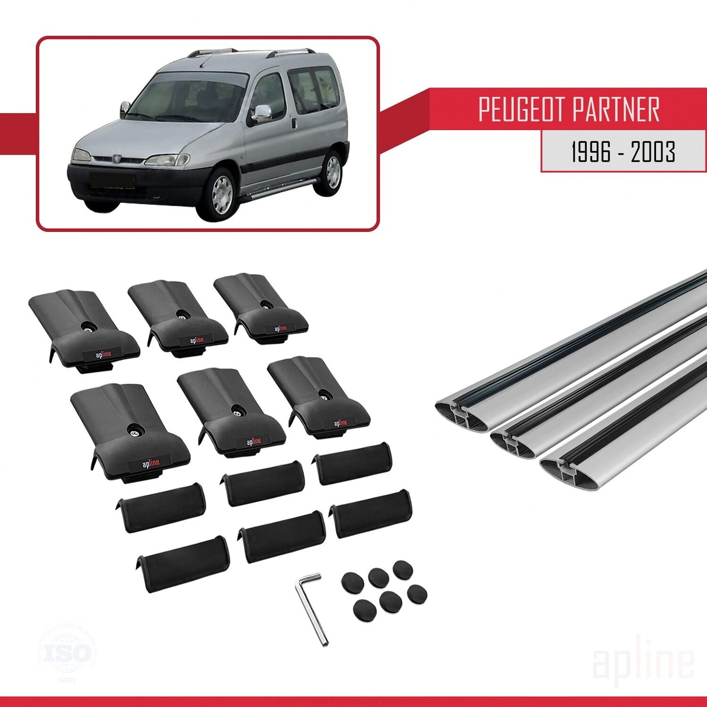 Compatible avec Peugeot Partner Pre-Facelift 1996-2003 FLY Model Barres de Toit Railing Porte-Bagages de Voiture Gris Aluminium 3 Barres