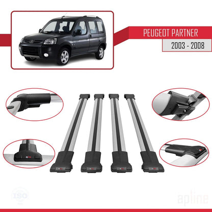 Compatible avec Peugeot Partner Post-Facelift 2003-2008 FLY Model Barres de Toit Railing Porte-Bagages de Voiture Gris Aluminium 4 Barres