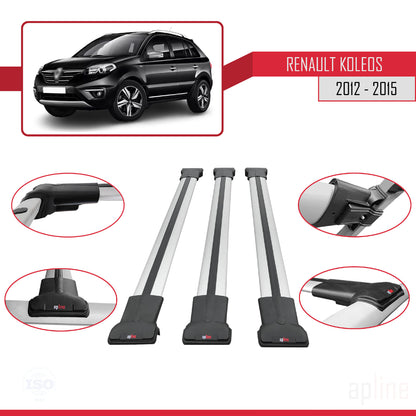 Compatible avec Renault Koleos (HY) Post-Facelift 2012-2015 FLY Model Barres de Toit Railing Porte-Bagages de Voiture Gris Aluminium 3 Barres