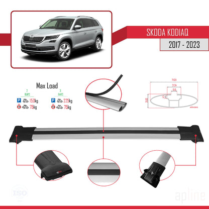 Compatible avec Skoda Kodiaq 2017-2023 FLY Model Barres de Toit Railing Porte-Bagages de Voiture Gris Aluminium 2 Barres