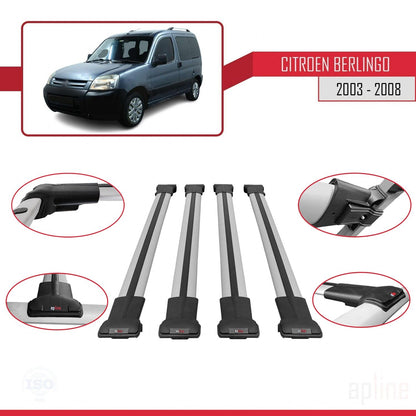 Compatible avec Citroen Berlingo (M59) 2003-2008 FLY Model Barres de Toit Railing Porte-Bagages de Voiture Gris Aluminium 4 Barres