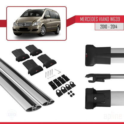 Compatible with Mercedes Viano 2 (W639) Post-Facelift 2010-2014 FLY Model Car Roof Rack Cross Bar Grey Aluminium 2 Bars