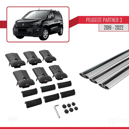 Compatible con Peugeot Partner 3 2019-2022 FLY Model Barras de Techo Auto Portaequipajes Barras Transversales Gris Aluminio 3 Barras
