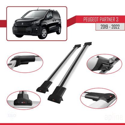 Compatible con Peugeot Partner 3 2019-2022 FLY Model Barras de Techo Auto Portaequipajes Barras Transversales Gris Aluminio 2 Barras