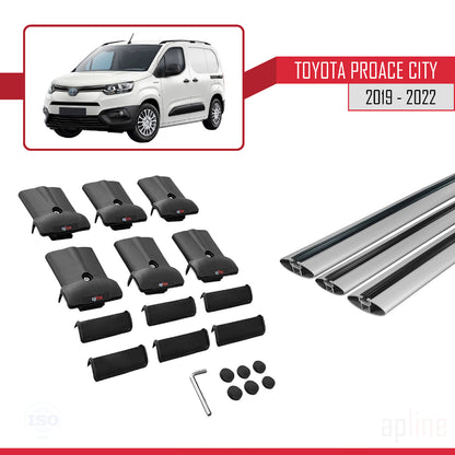 Compatible avec Toyota Proace City 2019-2022 FLY Model Barres de Toit Railing Porte-Bagages de Voiture Gris Aluminium 3 Barres