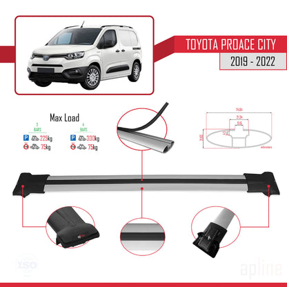 Compatible avec Toyota Proace City 2019-2022 FLY Model Barres de Toit Railing Porte-Bagages de Voiture Gris Aluminium 4 Barres